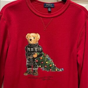 Polo by Ralph Lauren Red Crewneck sweatshirt with Bear and Tree Design